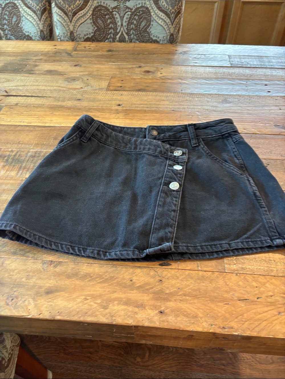 We The Free Black Button-Front Denim Mini Skirt